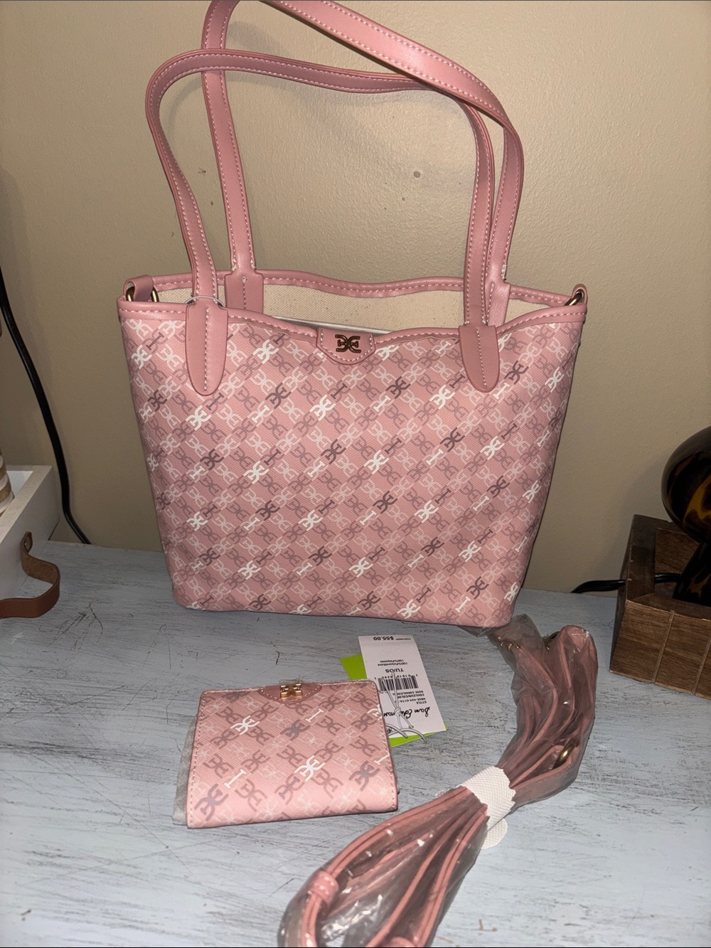Sam Edelman Pink Patterned Tote Bag with Matching Wallet